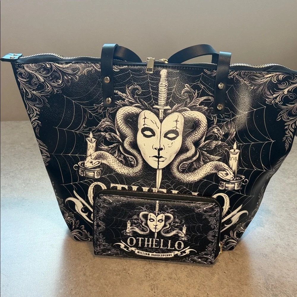 “Othello” Leather Black and White Tote Bag and Wallet - Picture 8 of 11